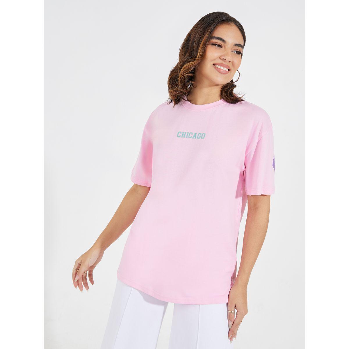 Styli Oversized Chicago Slogan T-Shirt with Dropped Shoulder-women-clothing-tshirts-image-3