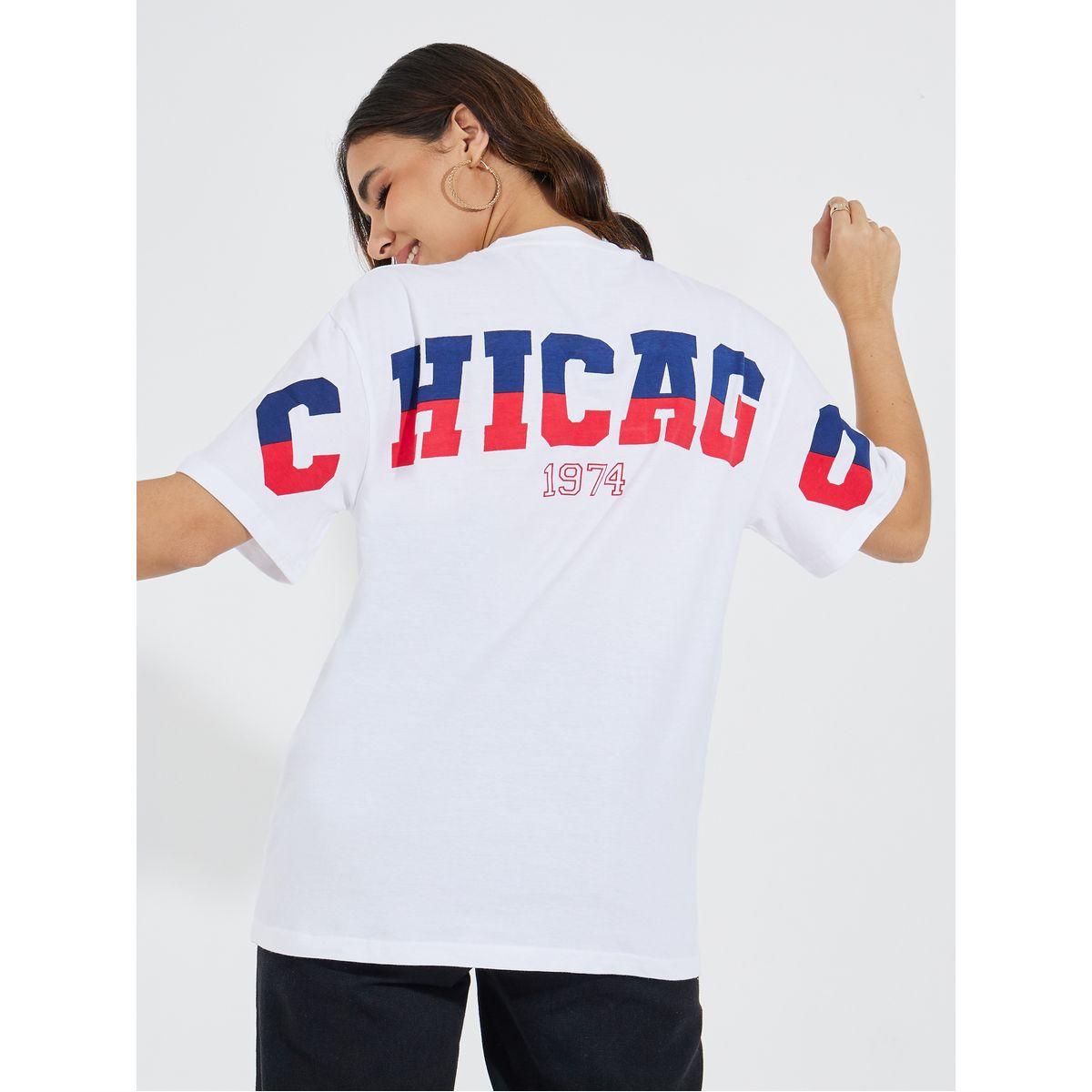 تيشيرت فضفاض مطبع بكتابة مع أكتاف منخفضة-women-clothing-tshirts-image-1