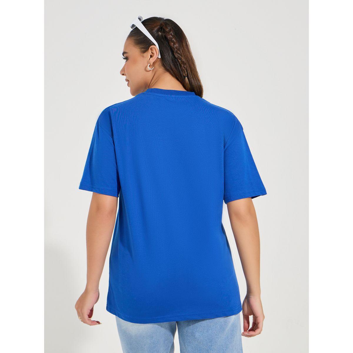 تيشيرت فضفاض مطبع بكتابة مع اكتاف منخفضة-women-clothing-tshirts-image-5