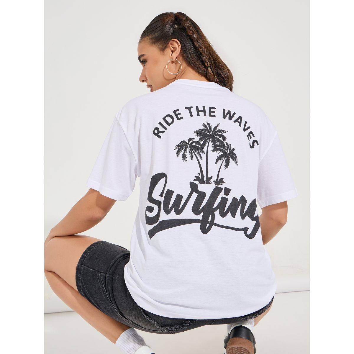 تيشيرت فضفاض بطبعة جرافيك مع اكتاف منخفضة-women-clothing-tshirts-image-1