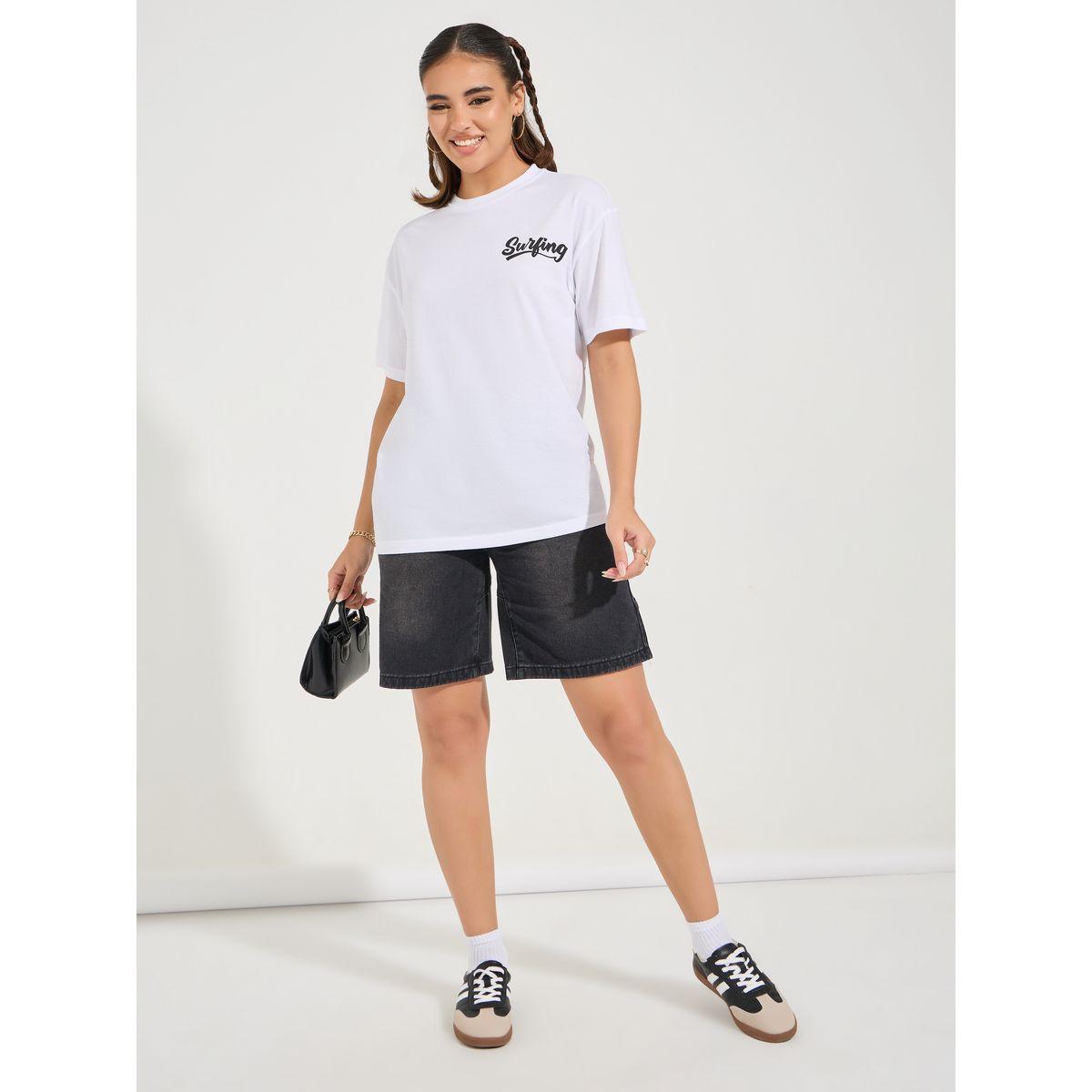 Styli Oversized Ride the Waves Graphic T-Shirt with Dropped Shoulder-women-clothing-tshirts-image-2