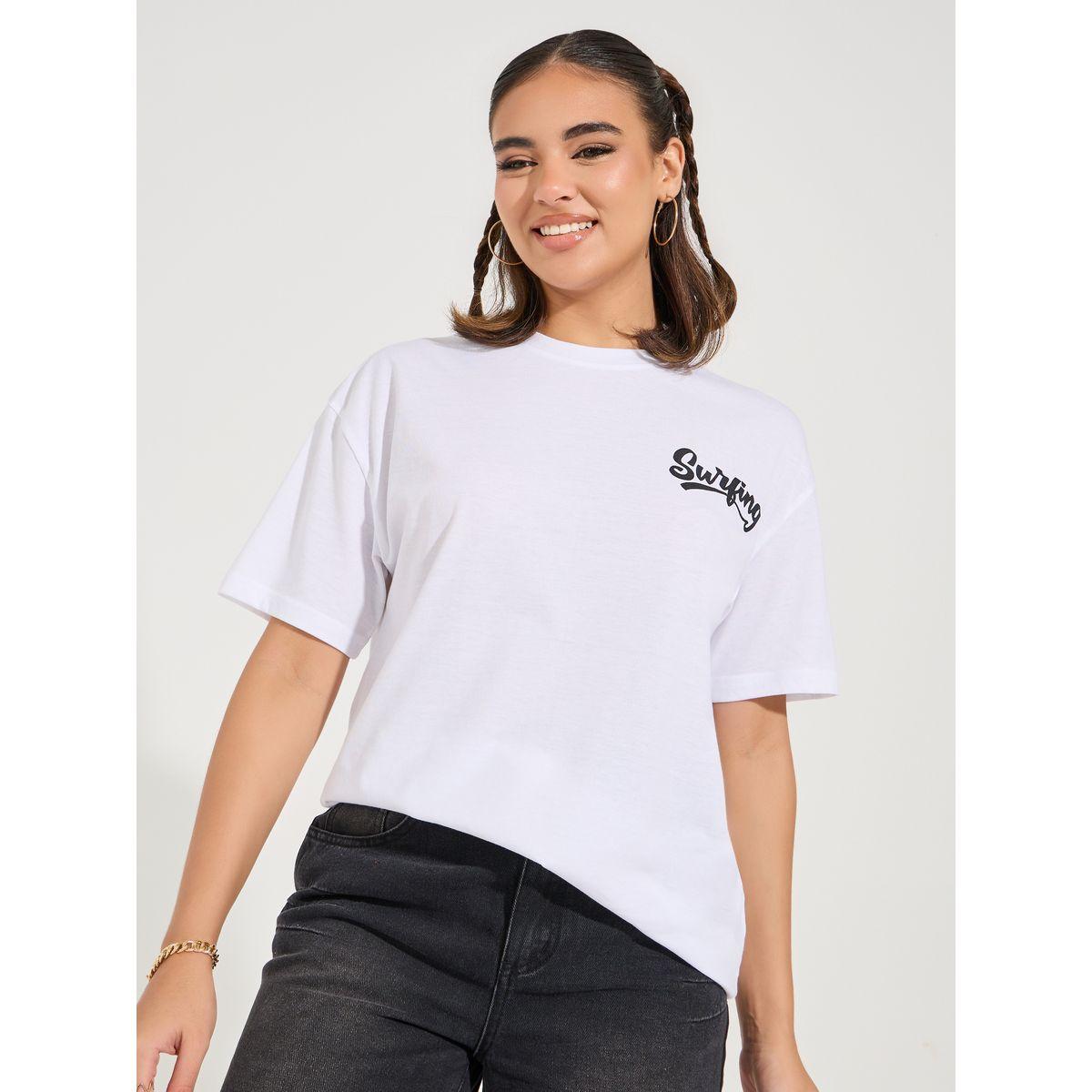 تيشيرت فضفاض بطبعة جرافيك مع اكتاف منخفضة-women-clothing-tshirts-image-4