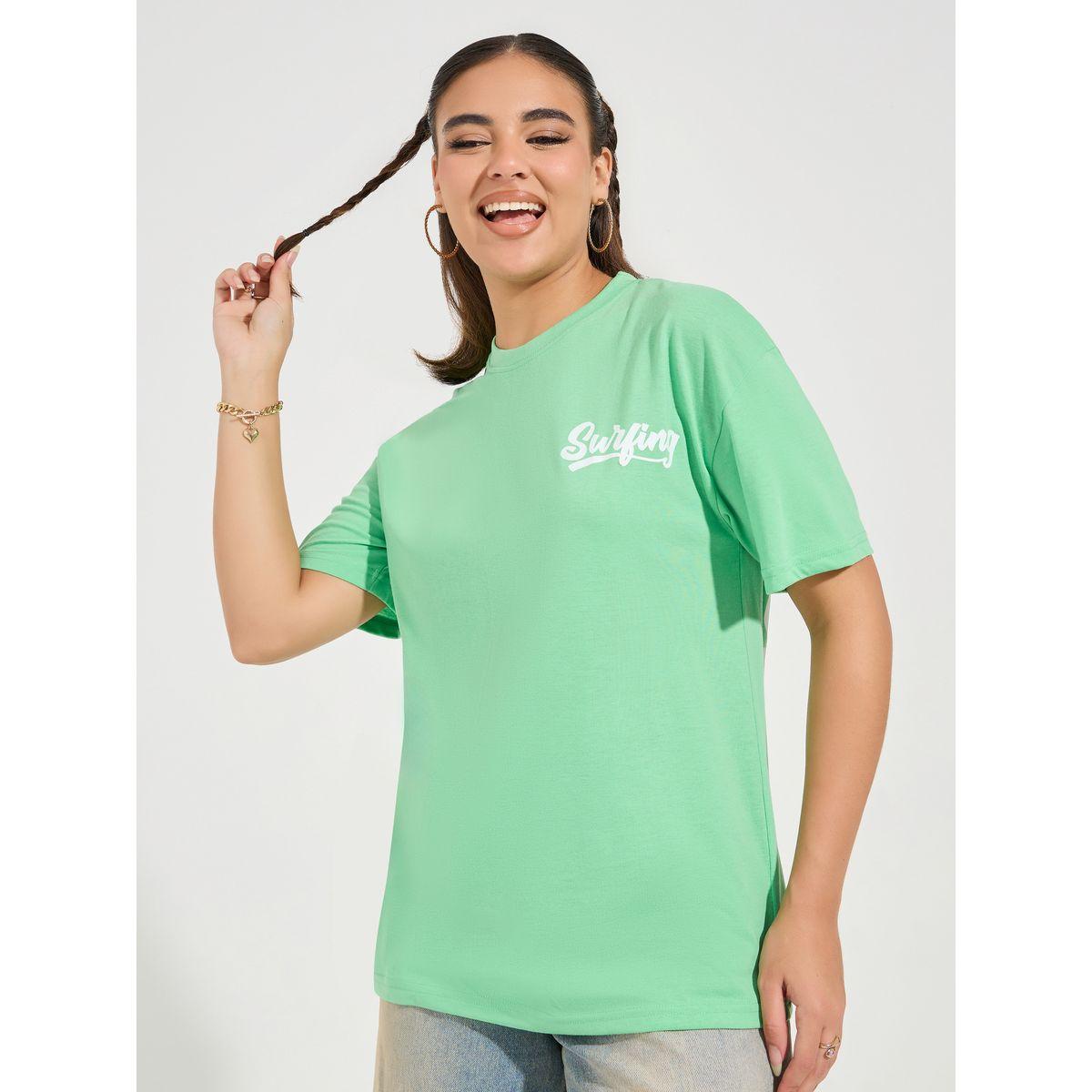 تيشيرت فضفاض مطبع بكتابة مع اكتاف منخفضة-women-clothing-tshirts-image-5