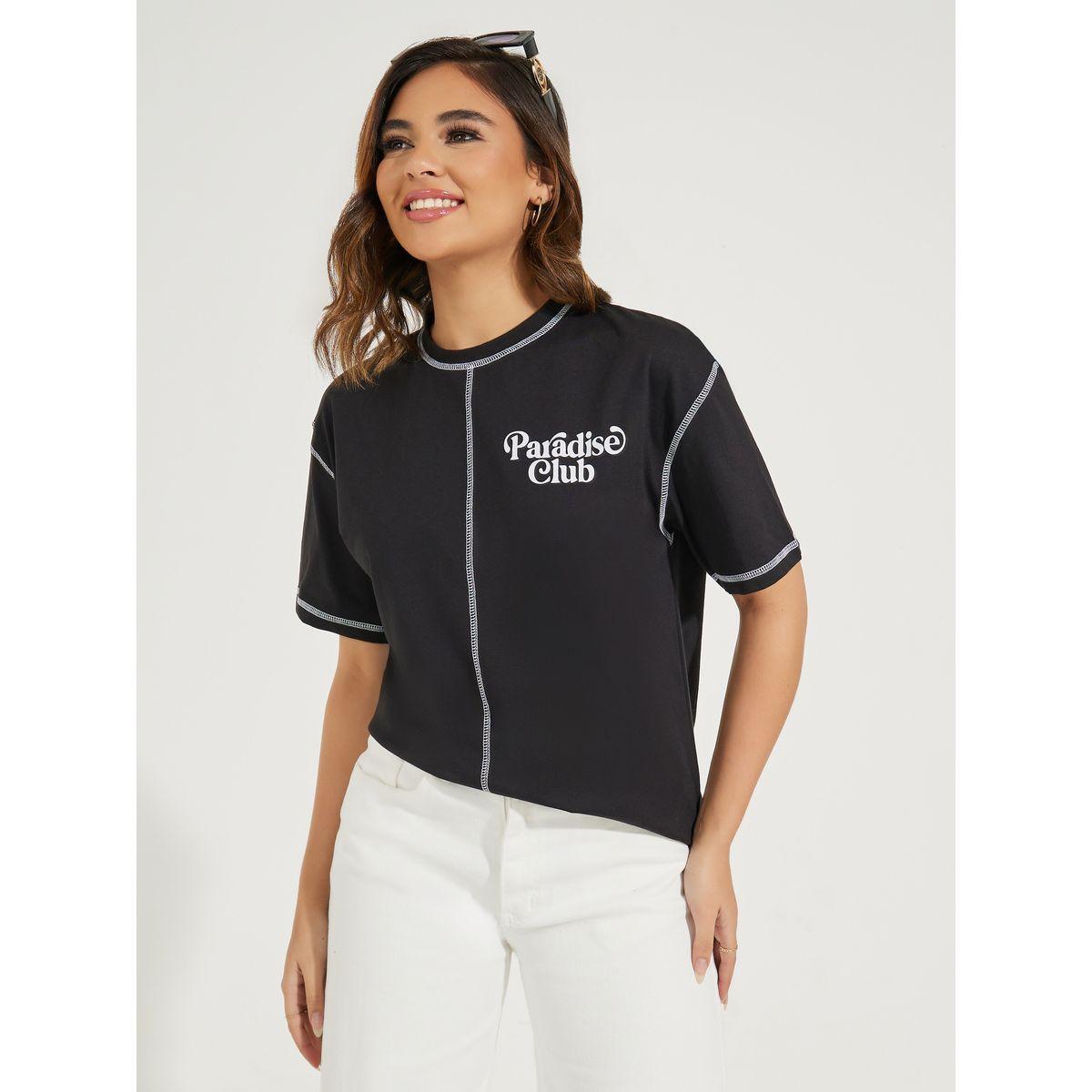 تيشيرت فضفاض بطبعة جرافيك مع درزات-women-clothing-tshirts-image-1