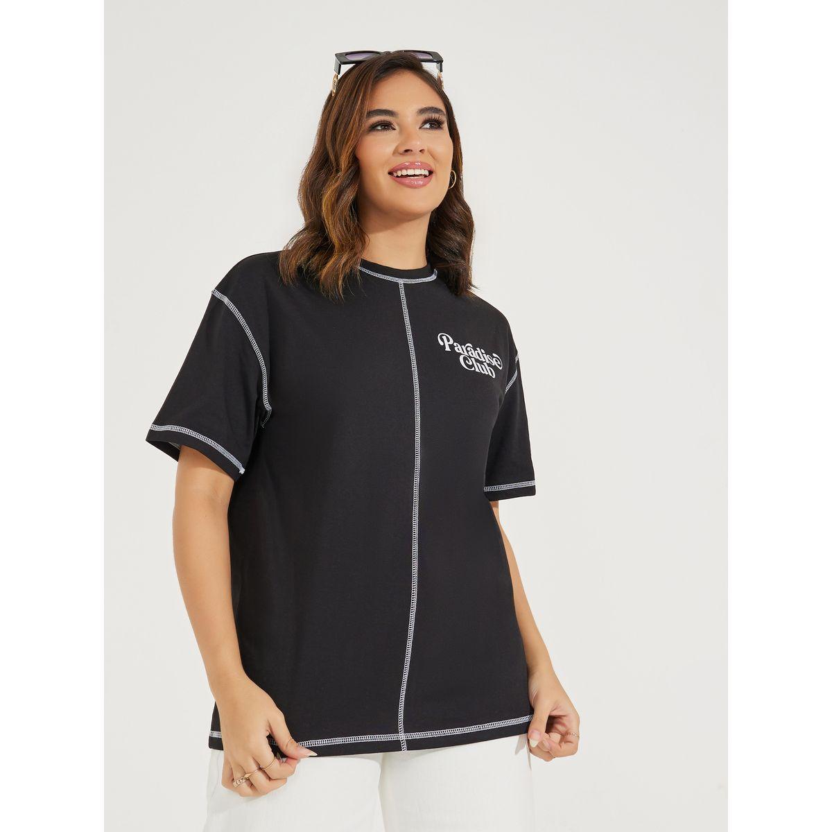 تيشيرت فضفاض بطبعة جرافيك مع درزات-women-clothing-tshirts-image-2