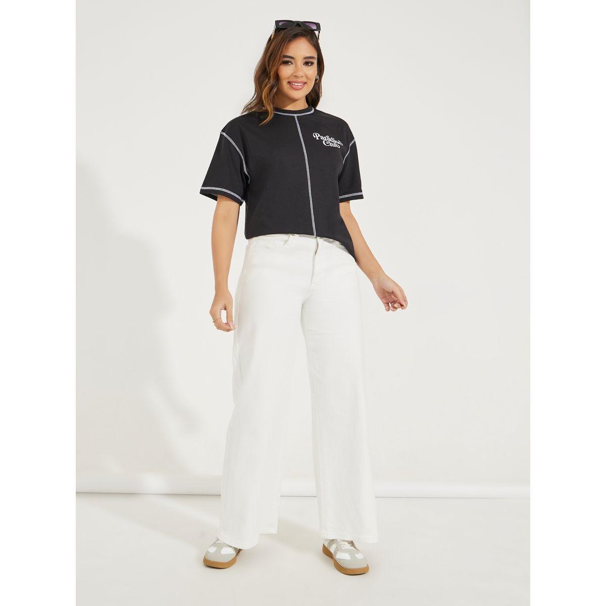 تيشيرت فضفاض بطبعة جرافيك مع درزات-women-clothing-tshirts-image-3