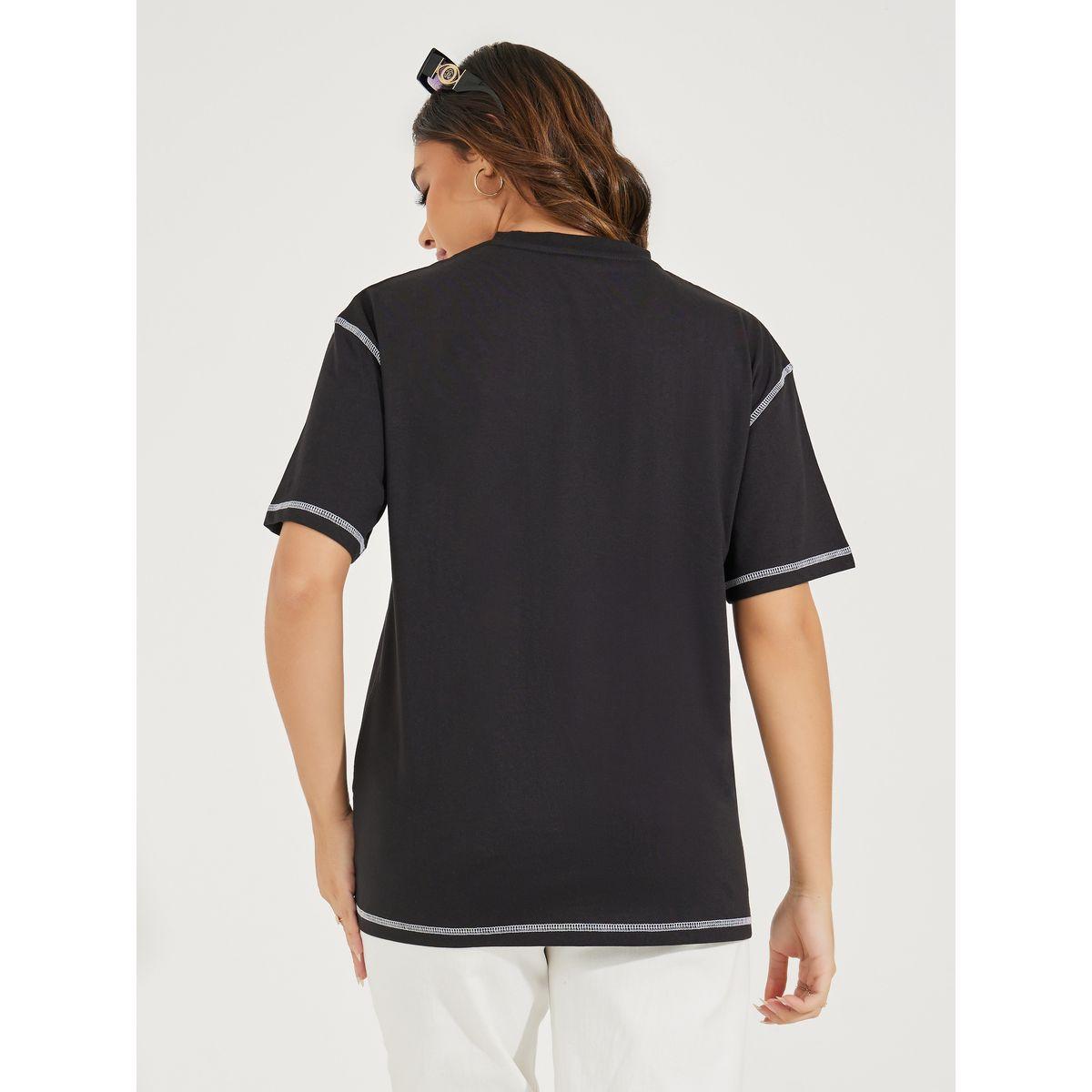 Styli Oversized Contrast Stitch Slogan T-Shirt-women-clothing-tshirts-image-5