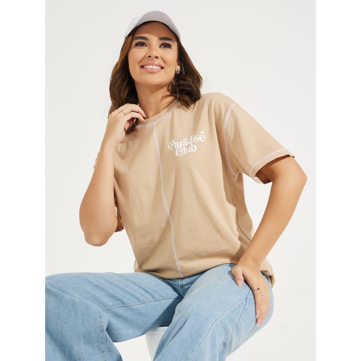 Styli Oversized Contrast Stitch Slogan T-Shirt-women-clothing-tshirts-image-1