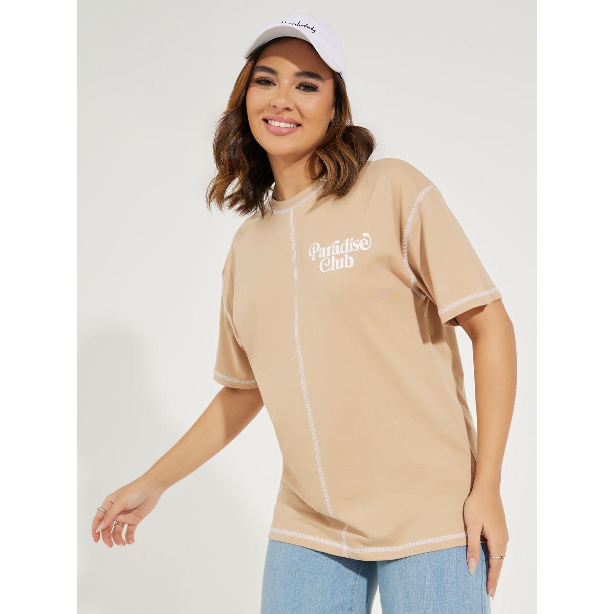 Styli Oversized Contrast Stitch Slogan T-Shirt-women-clothing-tshirts-image-2