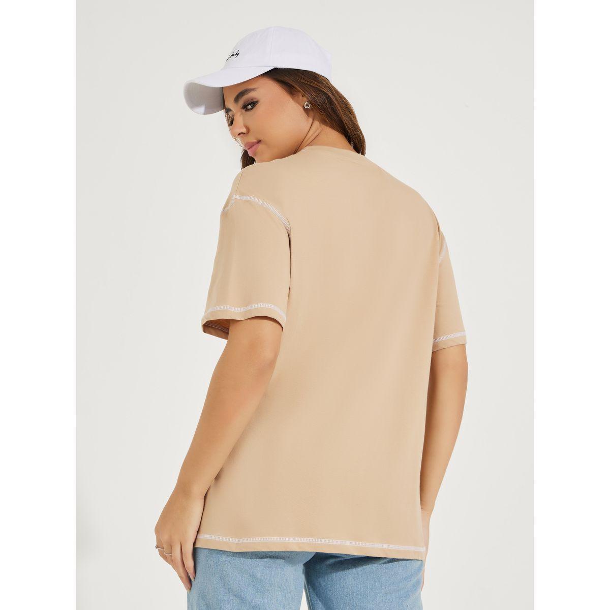 Styli Oversized Contrast Stitch Slogan T-Shirt-women-clothing-tshirts-image-5