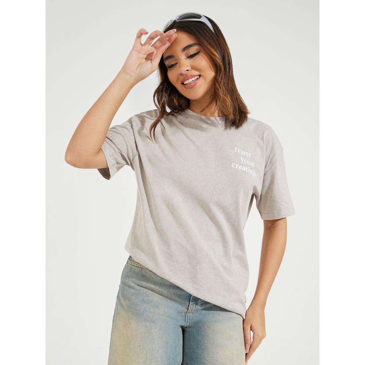 Styli Acid Wash Oversized Slogan Print T-Shirt-women-clothing-tshirts-image-1