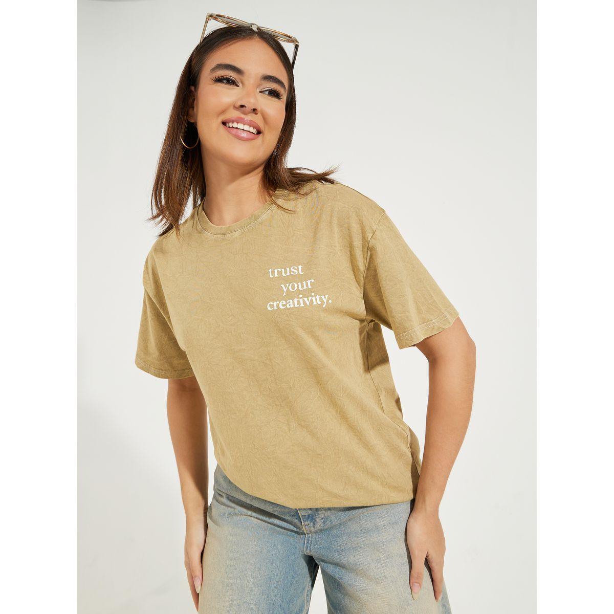 Styli Acid Wash Oversized Slogan Print T-Shirt-women-clothing-tshirts-image-1