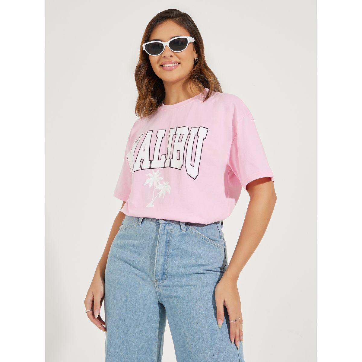 تيشيرت فضفاض بطبعة جرافيك واكمام قصيرة-women-clothing-tshirts-image-2