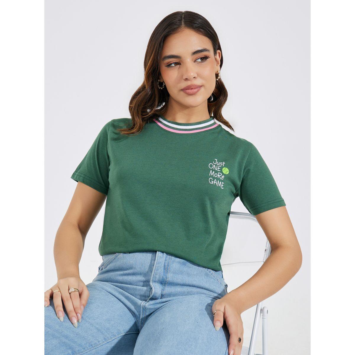 Styli Regular Fit Just One More Game Print T-Shirt-women-clothing-tshirts-image-1
