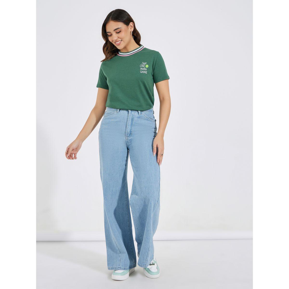 تيشيرت مطبع بطبعة كتابة مع قصة عادية-women-clothing-tshirts-image-2