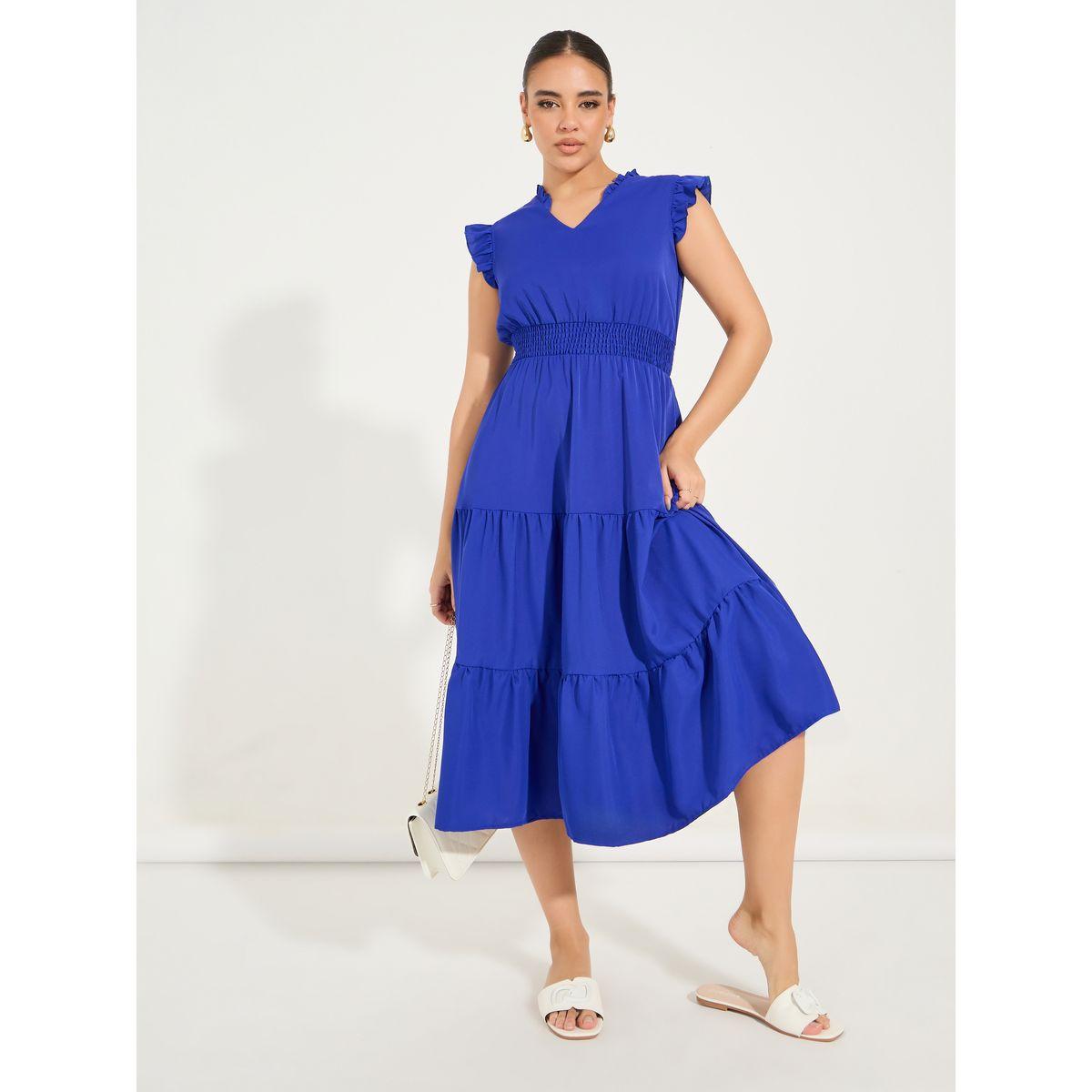 فستان ميدي بلا اكمام مع كسرات وكشكش-women-clothing-dresses-image-1