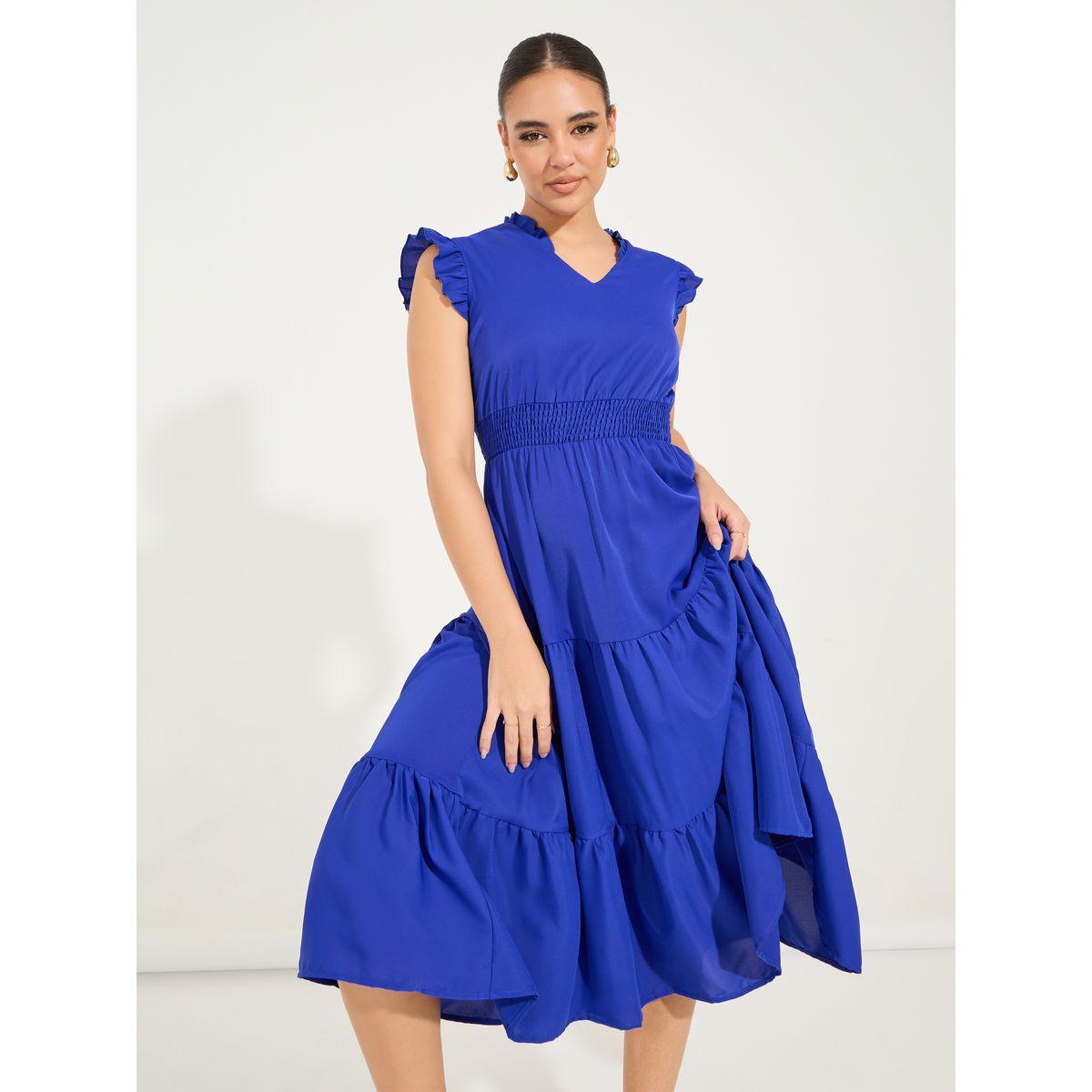 فستان ميدي بلا اكمام مع كسرات وكشكش-women-clothing-dresses-image-2
