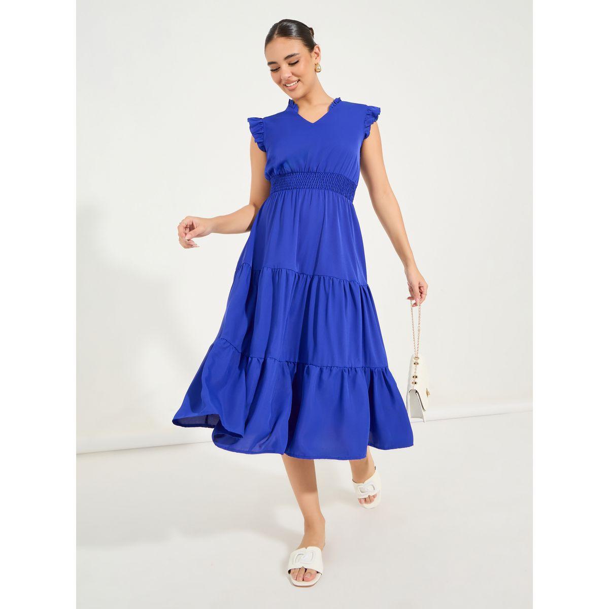 فستان ميدي بلا اكمام مع كسرات وكشكش-women-clothing-dresses-image-4