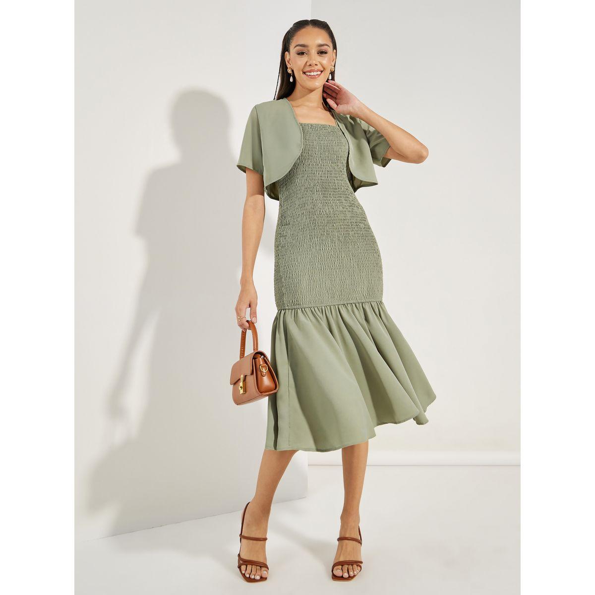 مجموعة من فستان ميدي بحمالات مع بوليرو-women-clothing-dresses-image-1