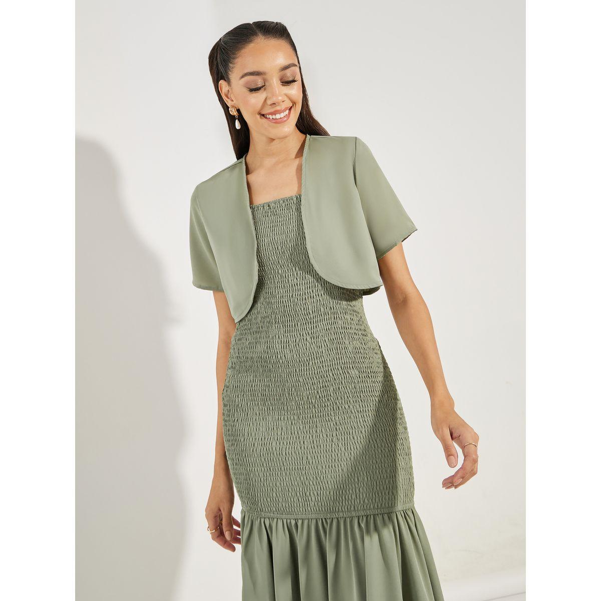 مجموعة من فستان ميدي بحمالات مع بوليرو-women-clothing-dresses-image-2