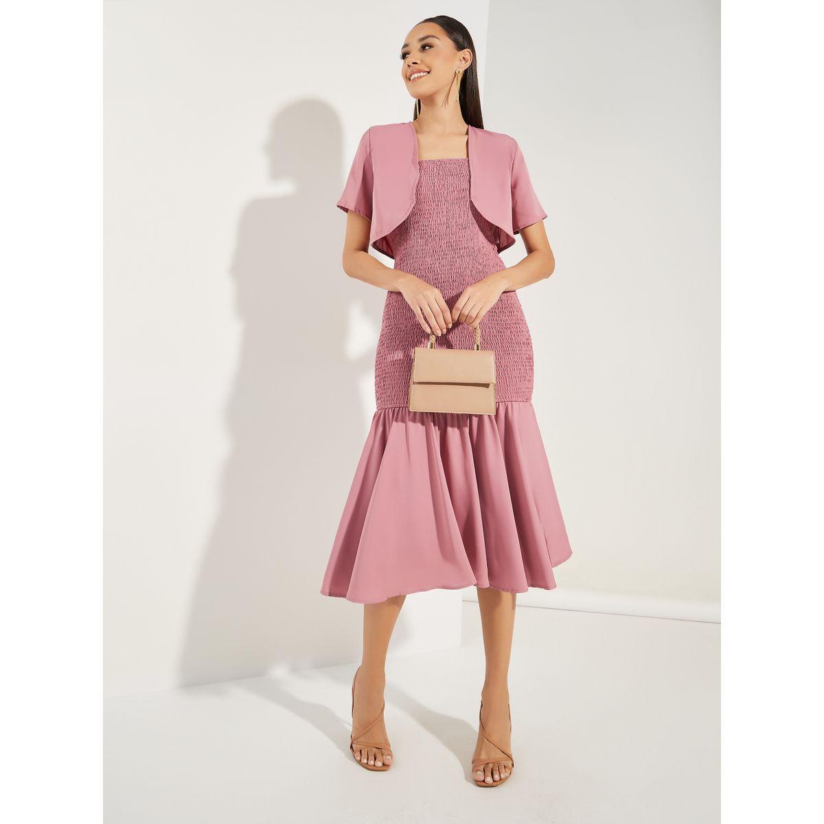 مجموعة من - فستان ميدي بحمالات مع حافة ميرميد وبوليرو-women-clothing-dresses-image-1