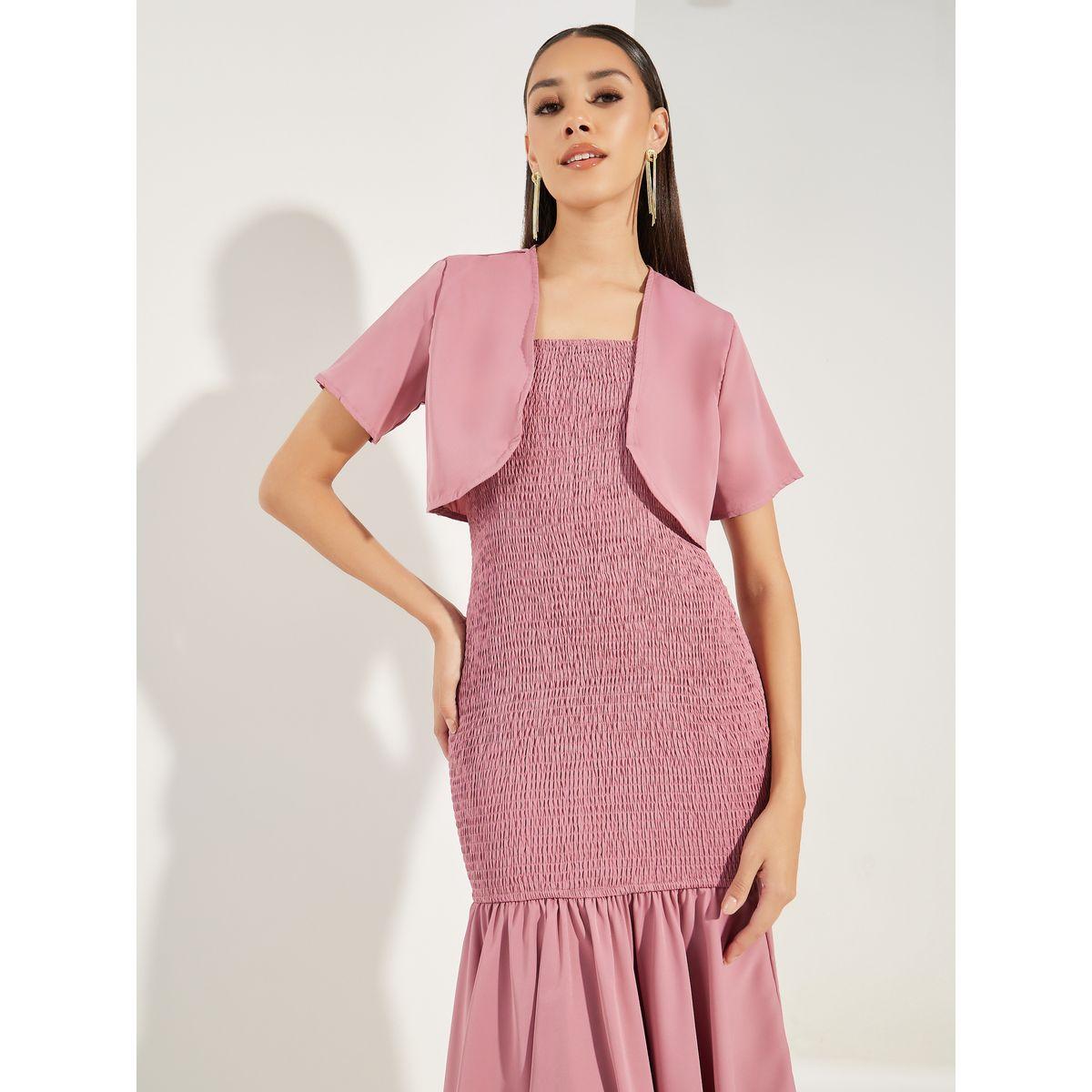 مجموعة من - فستان ميدي بحمالات مع حافة ميرميد وبوليرو-women-clothing-dresses-image-2