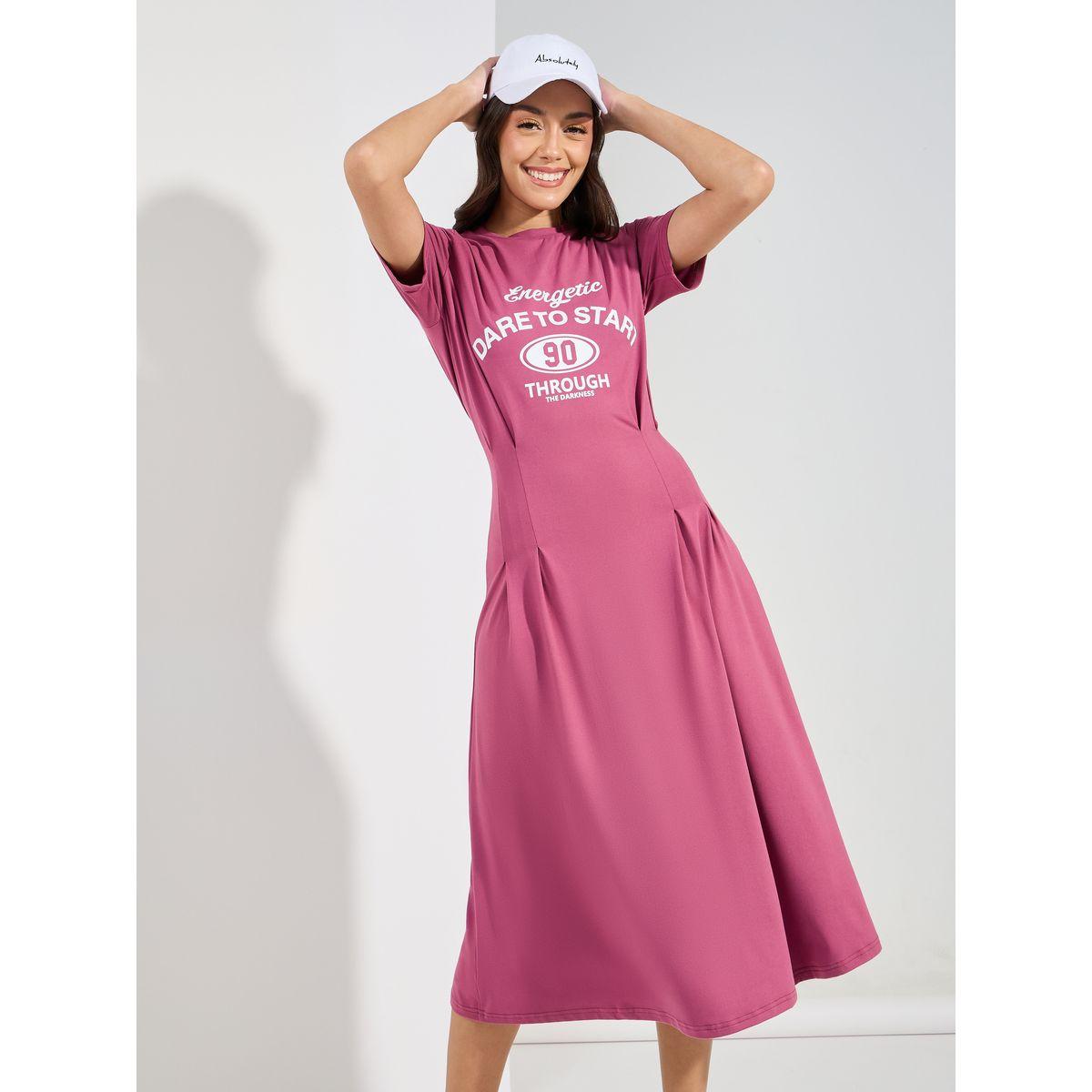 فستان ميدي بخصر مجسم وطبعة جرافيك-women-clothing-dresses-image-2