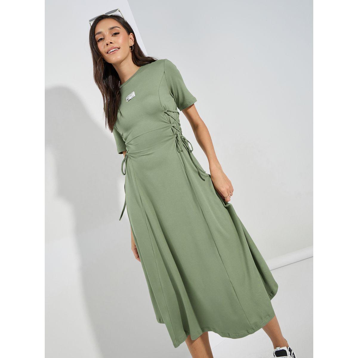 Styli Side Tie-Up T-Shirt Midi Dress with Patch Detail-women-clothing-dresses-image-2