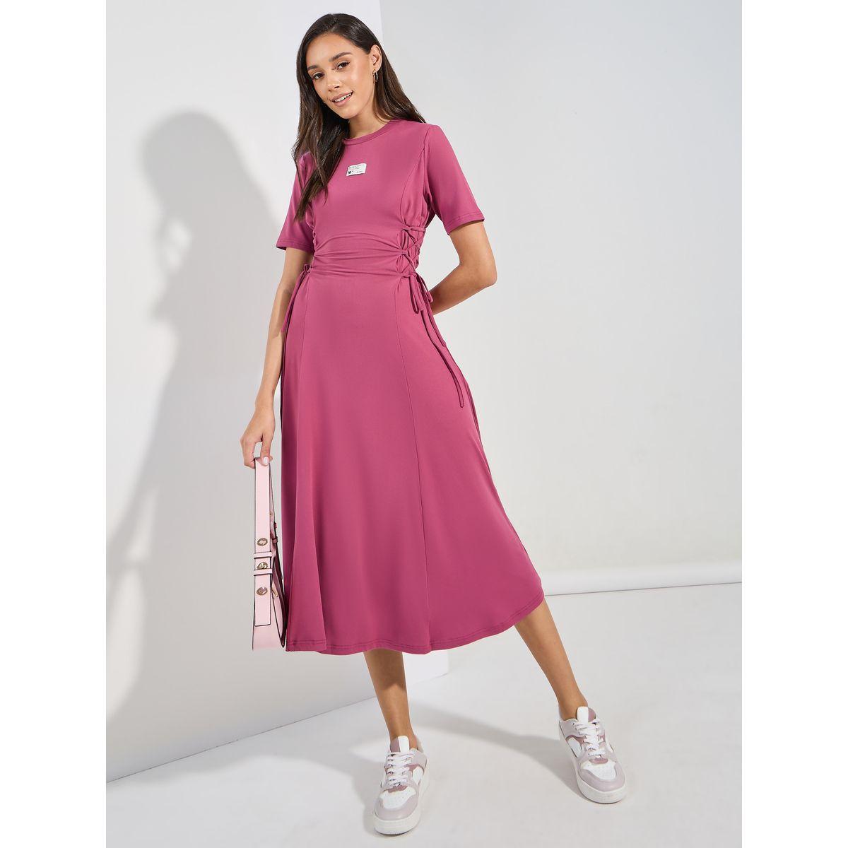 Styli Side Tie-Up T-Shirt Midi Dress with Patch Detail-women-clothing-dresses-image-1