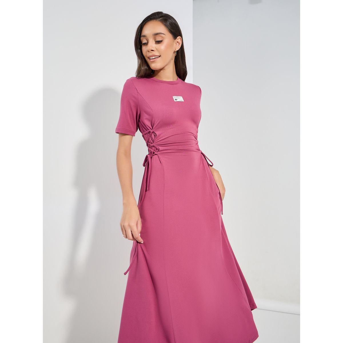 Styli Side Tie-Up T-Shirt Midi Dress with Patch Detail-women-clothing-dresses-image-2