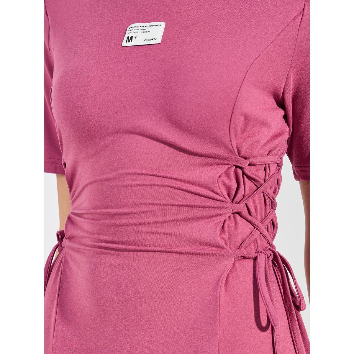 Styli Side Tie-Up T-Shirt Midi Dress with Patch Detail-women-clothing-dresses-image-3