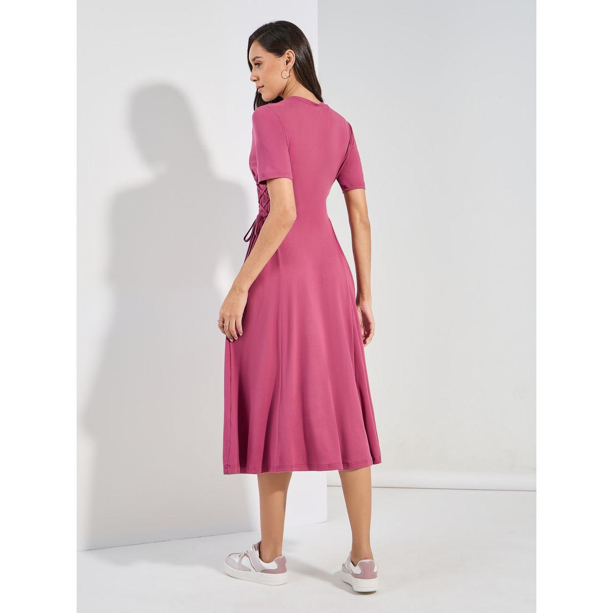 Styli Side Tie-Up T-Shirt Midi Dress with Patch Detail-women-clothing-dresses-image-4