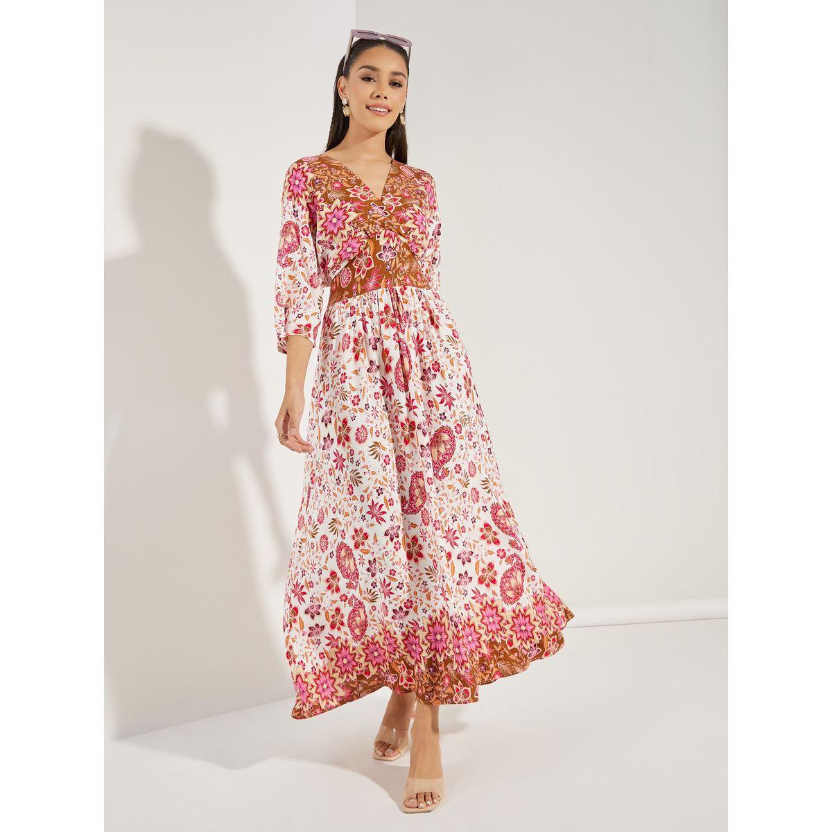 فستان طويل مطبع بزهور مع اكمام 3/4-women-clothing-dresses-image-2