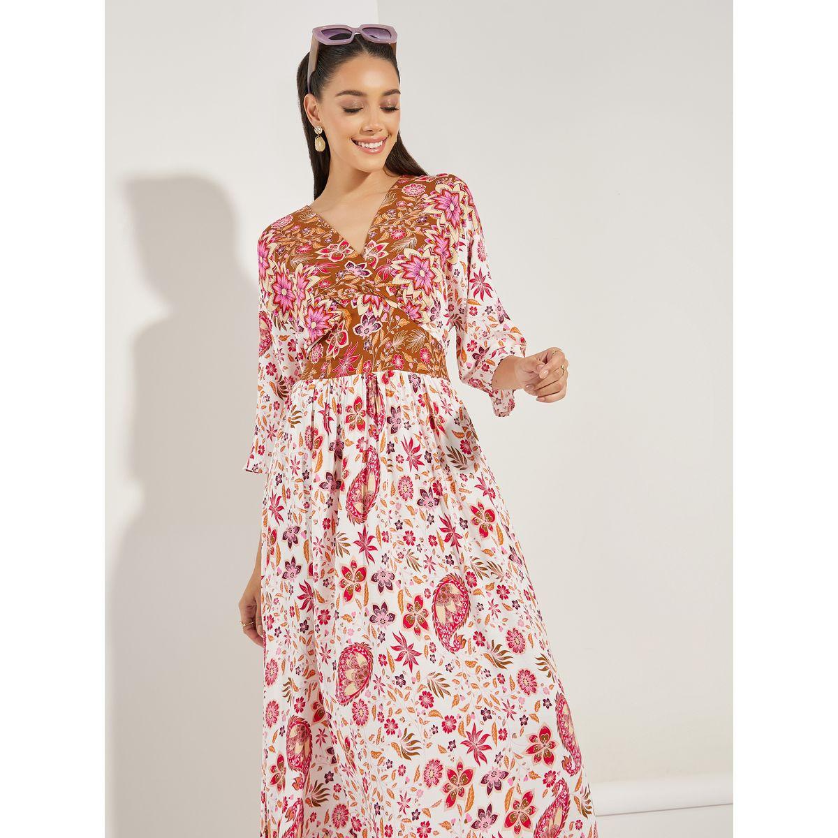 فستان طويل مطبع بزهور مع اكمام 3/4-women-clothing-dresses-image-3