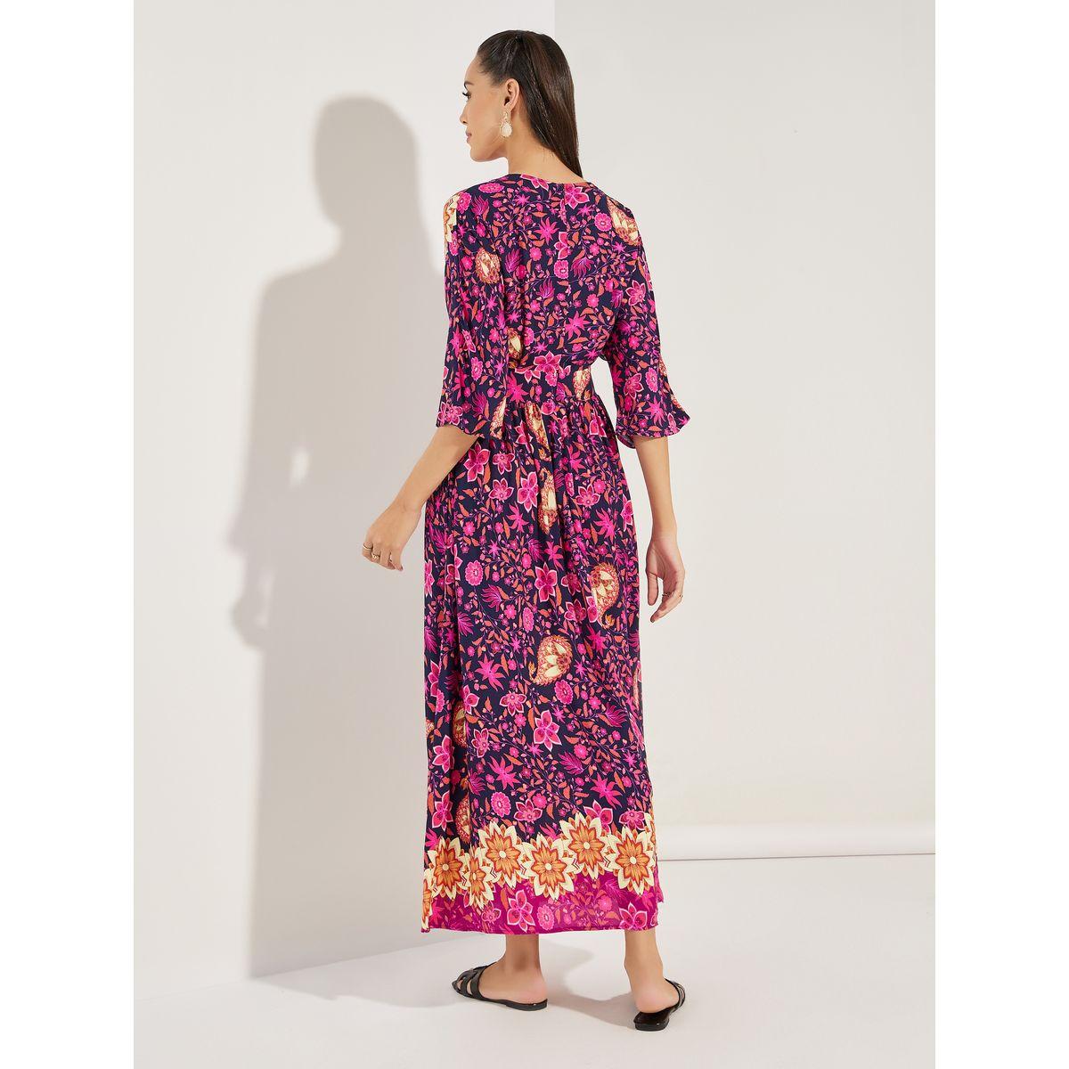 فستان طويل مطبع بزهور مع اكمام 3/4-women-clothing-dresses-image-4