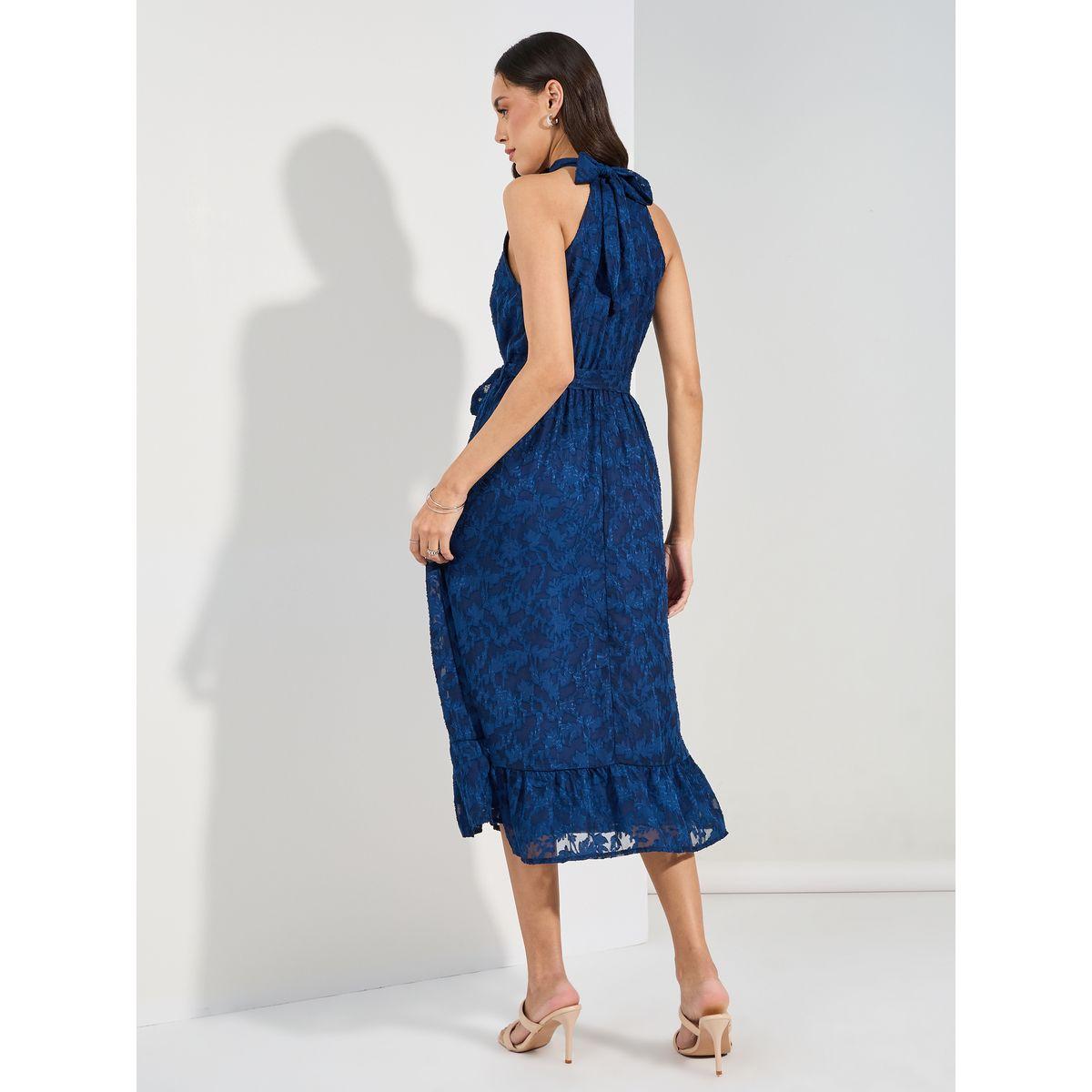 Styli Halter Neck Burnout Textured Midi Dress-women-clothing-dresses-image-4