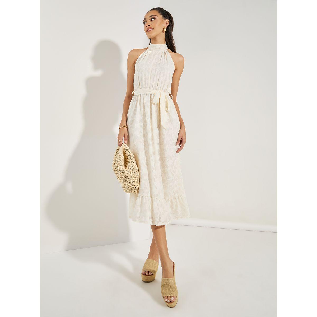 Styli Halter Neck Burnout Textured Midi Dress-women-clothing-dresses-image-1