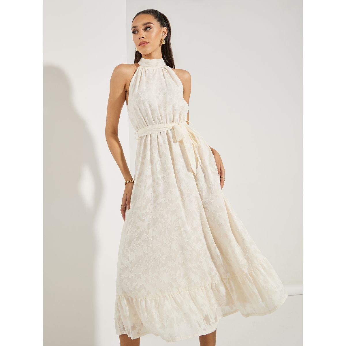 Styli Halter Neck Burnout Textured Midi Dress-women-clothing-dresses-image-2