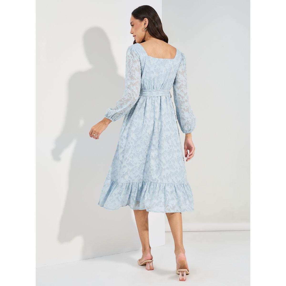 Styli Square Neck Burnout Textured Midi Dress-women-clothing-dresses-image-4