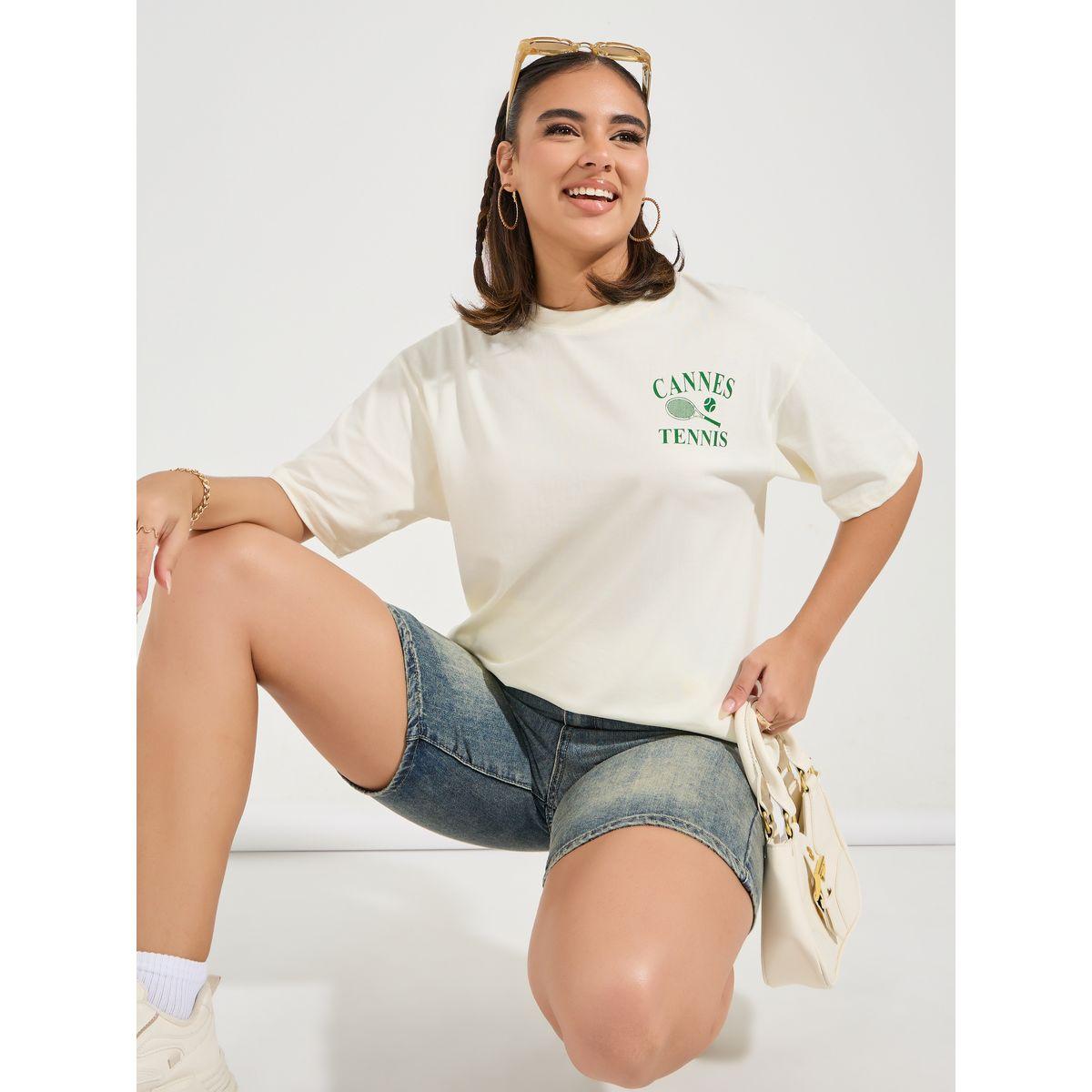 Styli Oversized Cannes Graphic T-Shirt with Dropped Shoulder-women-clothing-tshirts-image-1