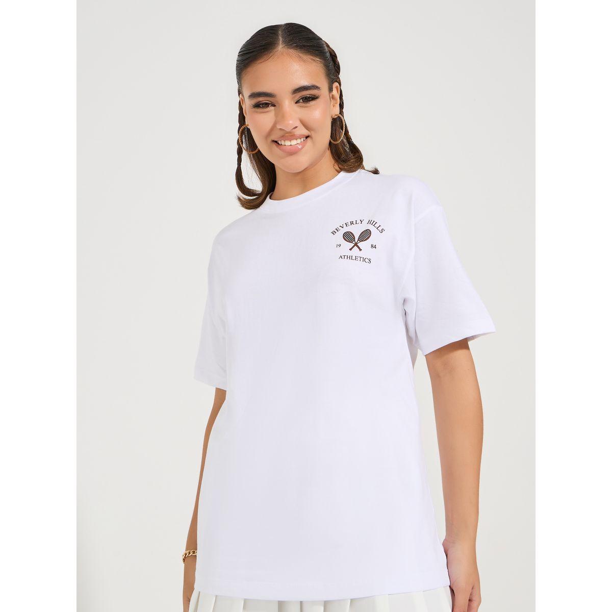 تيشيرت فضفاض بطبعة جرافيك واكتاف منخفضة-women-clothing-tshirts-image-3