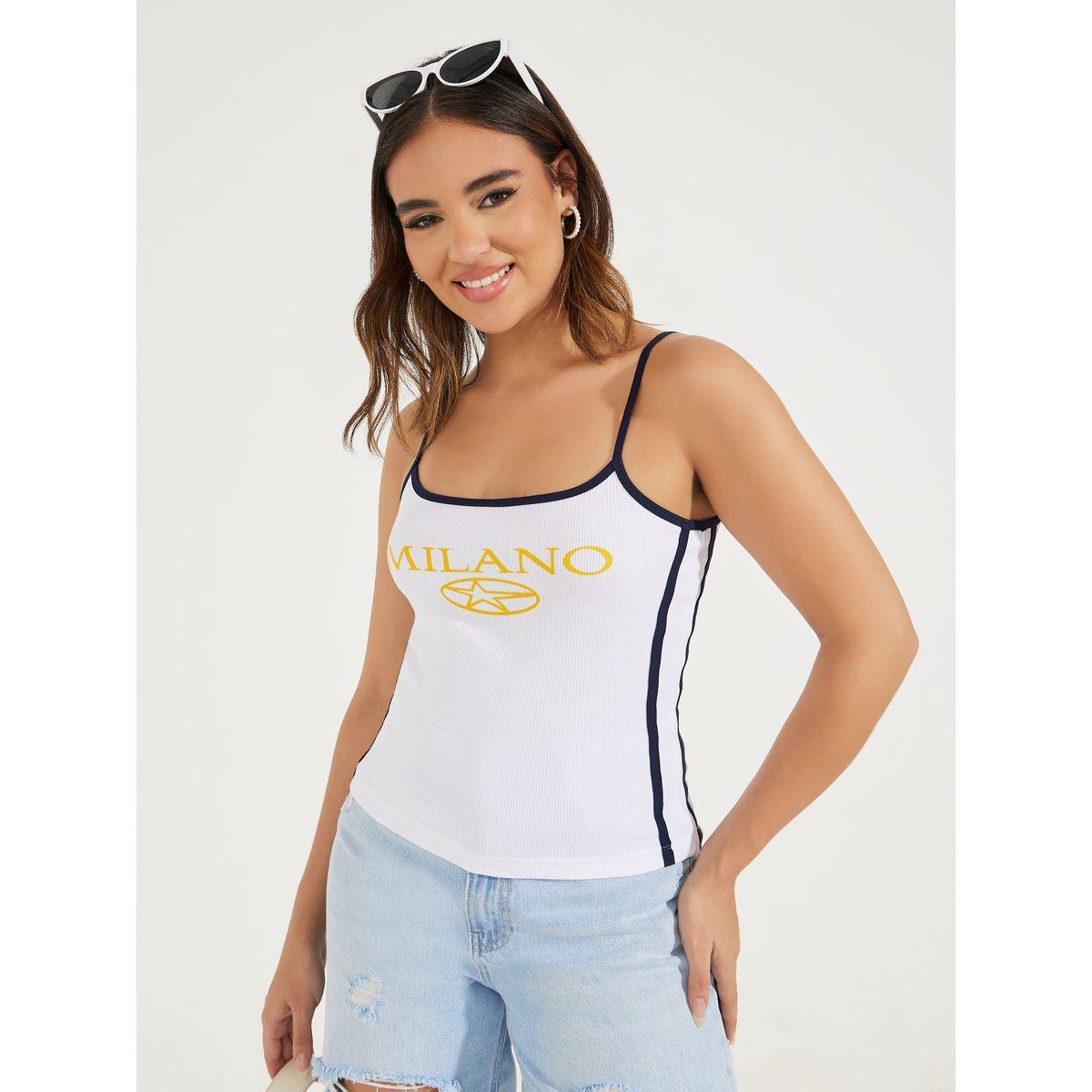 Styli Rib Fitted Milan Print Scoop Neck Cami-women-clothing-tshirts-image-1