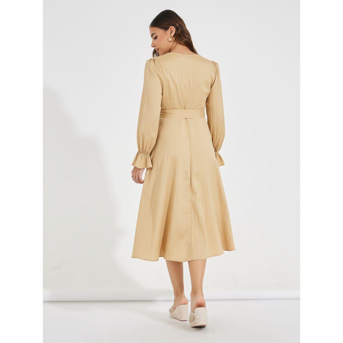 Styli Lace Insert Textured A-Line Midi Dress-women-clothing-dresses-image-6