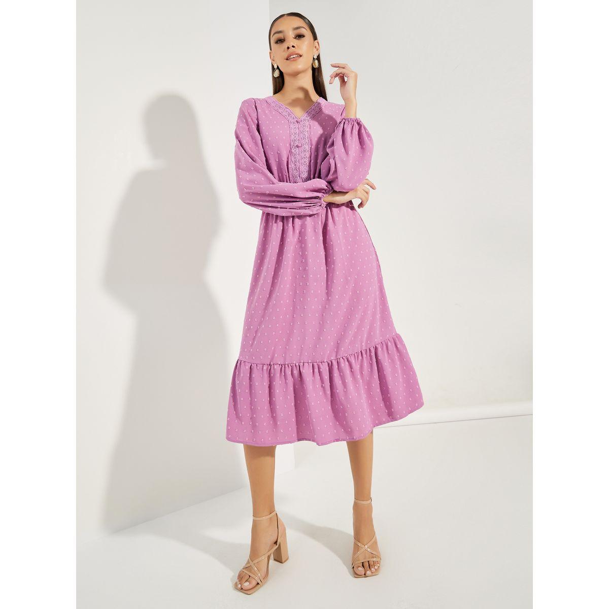 Styli Dobby Lace Insert A-Line Midi Dress-women-clothing-dresses-image-1
