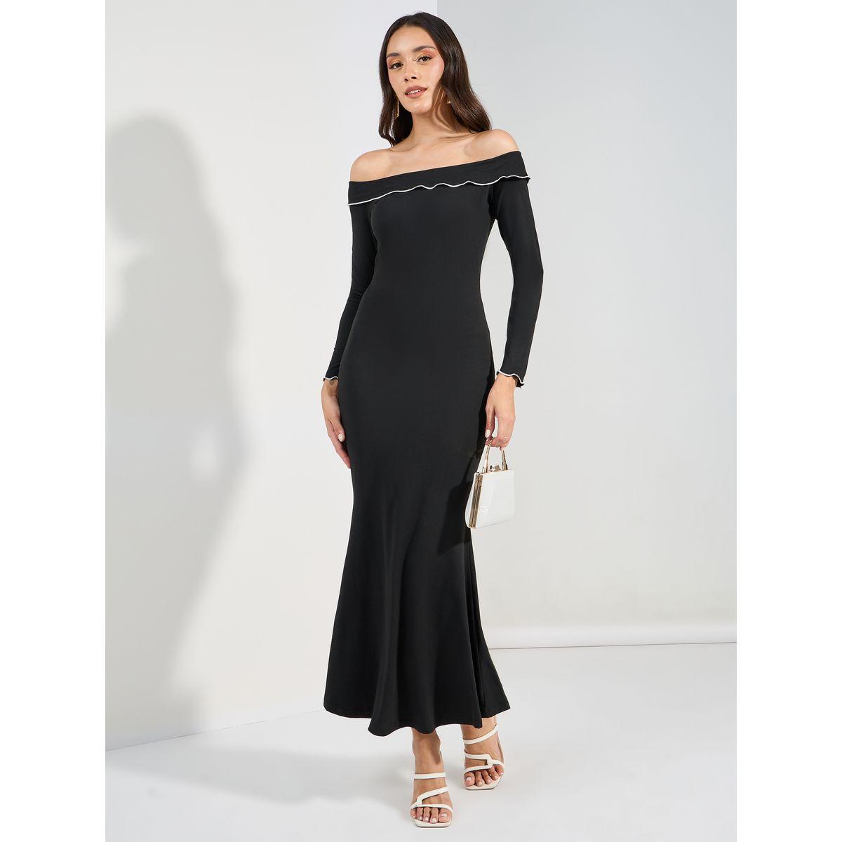 Styli Off Shoulder Neck Mermaid Hem Maxi Dress-women-clothing-dresses-image-1