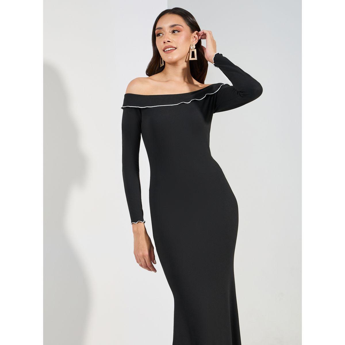 Styli Off Shoulder Neck Mermaid Hem Maxi Dress-women-clothing-dresses-image-2