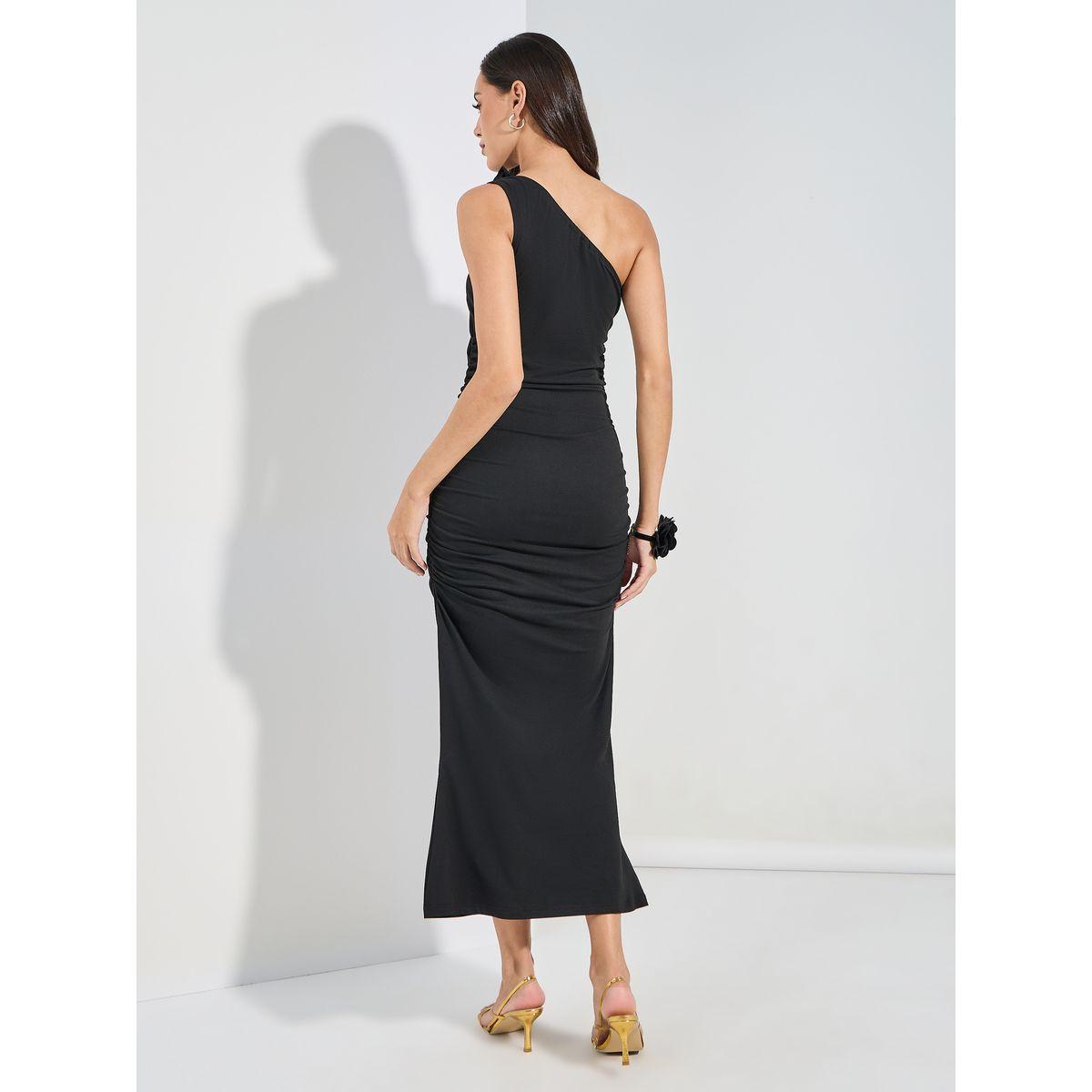 فستان ميدي ضيق بكتف واحد وتفاصيل كشكش-women-clothing-dresses-image-4