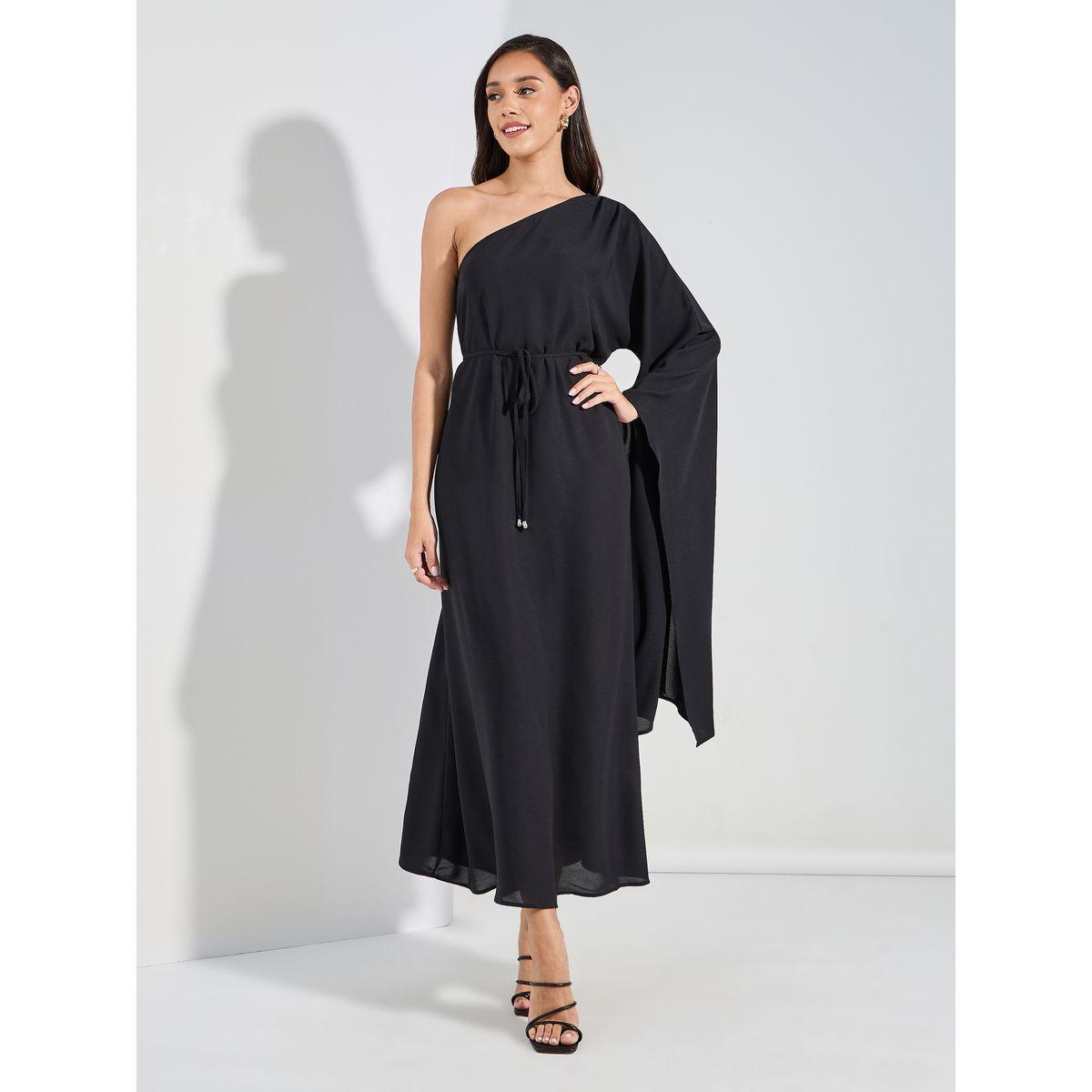 فستان طويل بكتف واحد واكمام فلوت-women-clothing-dresses-image-1