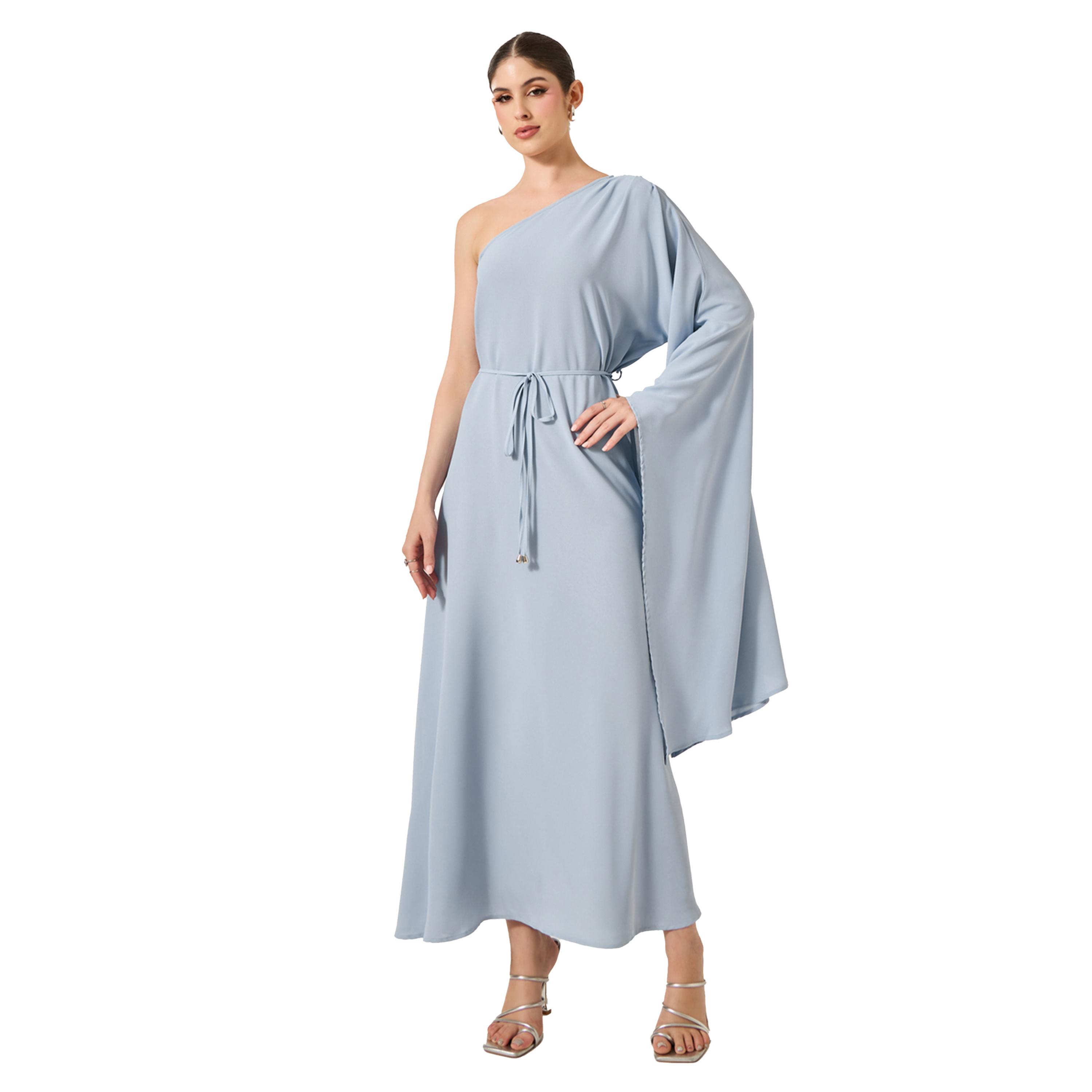 ستايلي -  فستان ماكسي سادة بكتف واحد على شكل حرف A-women-clothing-dresses-image-2