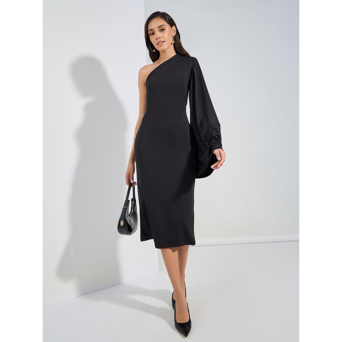 Styli One Shoulder Neck Sheath Midi Dress-women-clothing-dresses-image-1
